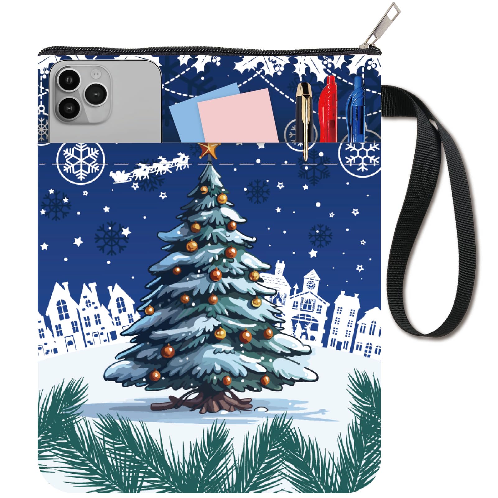 CRASPIRE Christmas Tree Book Sleeve Winter Protector Snow Covers for Paperbacks Washable Fabric Cloth Cover with Zipper and Extra Pocket for Lovers Xmas Classmate Gifts
