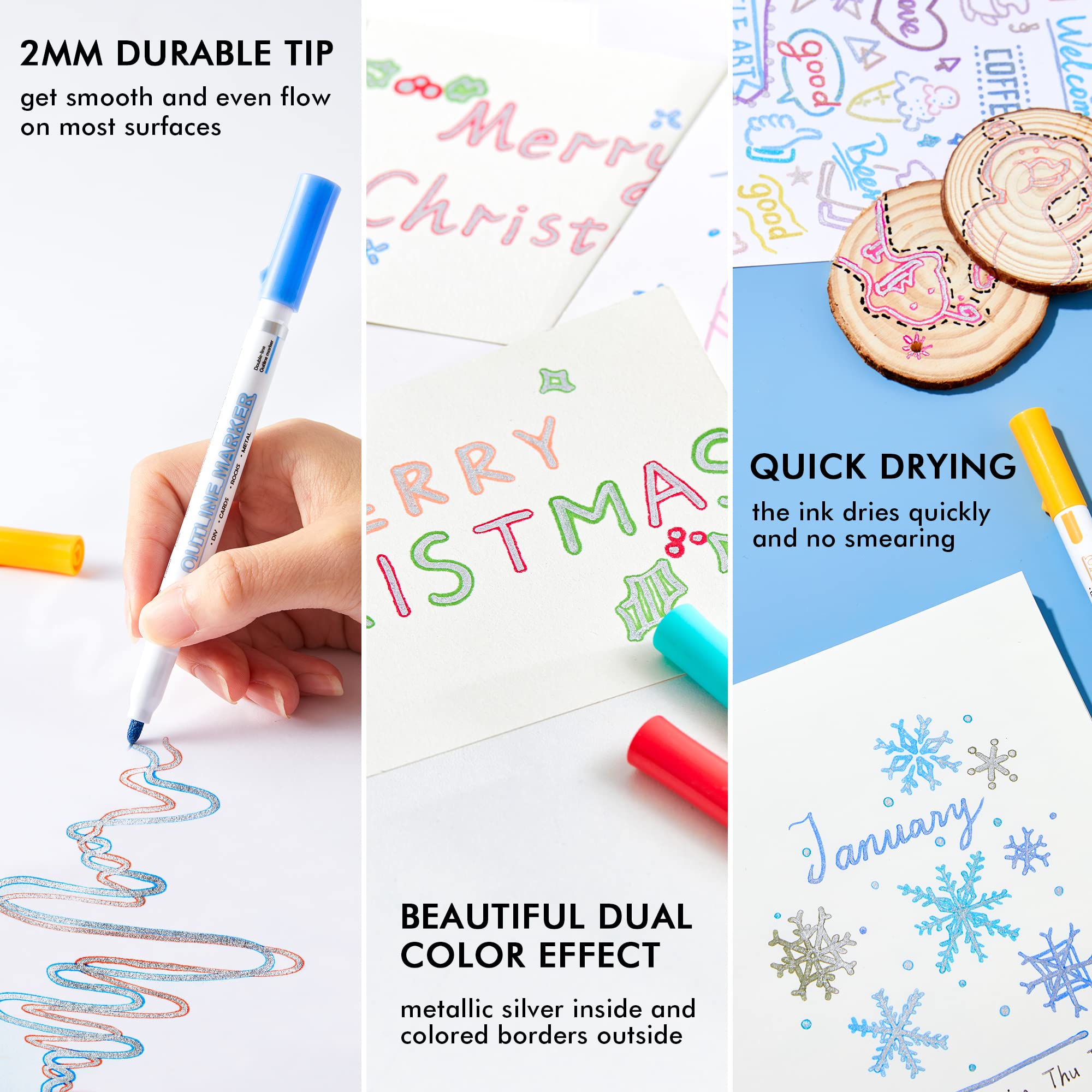 Shuttle Art Double Line Outline Permanent Markers, 28 Colors Squiggles Shimmer Markers Set, Self Outline Metallic Marker Pens for Art, Drawing, Doodling, Card Making, Christmas Card, DIY Crafts
