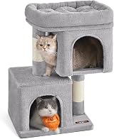 Feandrea Cat Tree Tower 67 cm S Large Perch 2 Caves Scratching Post Light Grey