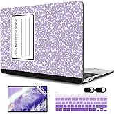 MEEgoodo Case for MacBook Pro 13 inch Case with M2 Chip 2022 2021 2020 New A2338 M1 A2251 A2289, Hard Shell with Keyboard & Camera Cover Compatible with 13 inch MacBook Pro, Composition Book Purple
