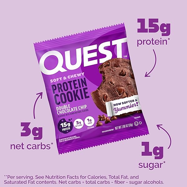 QUEST SOFT & CHEWY PROTEIN COOKIE – 15G PROTEIN – DOUBLE CHOCOLATE CHIP (12 COOKIES)