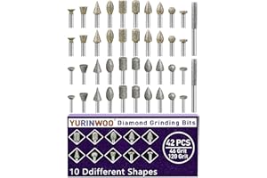 YURINWOO 46-Grit &120-Grit Diamond Grinder Bit 1/8" Shank Compatible with Dremel Rotary Tool, 42Pcs Stone Carving Diamond Drill Bits for Carve Engrave Polish Wood Resin Porcelain Ceramic Quartz Metal