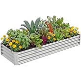 Kinddeer 5x2x1ft Galvanized Raised Garden Bed Outdoor Patio, Long Rectangular Metal Planter Boxes for Gardening, Vegetables, Flowers, Herbs.Silver,1 Pack