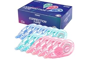 Vobou White Correction Tape Dispenser, Easy To Use Applicator for Instant Corrections, For school, Office (Blue,Green,Pink, 12pack, 6M/256, Tape Width 0.2in)