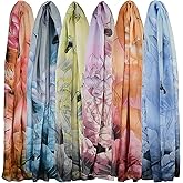 ROLVNHTV 6 Pieces Scarves for Women Ladies Lightweight Silk Gorgeous Floral Pattern Lotus Print Chiffon Scarves