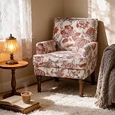 MoproBeti Floral Accent Chair with High Back &amp; Nailhead Trim, Comfy Upholstered Armchair with Solid Wood Legs, Contemporary Decorative Lounge Seating for Living Room, Bedroom, Reading Corner, Red