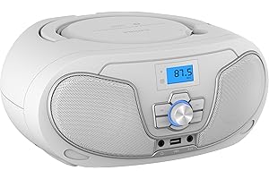Philips CD Player Boombox, Dynamic Bass Boost with Bluetooth, FM Radio, USB Playback & AUX Input, Portable Top-Loading Boombox, Clear Stereo, RW/MP3 Compatible (White)