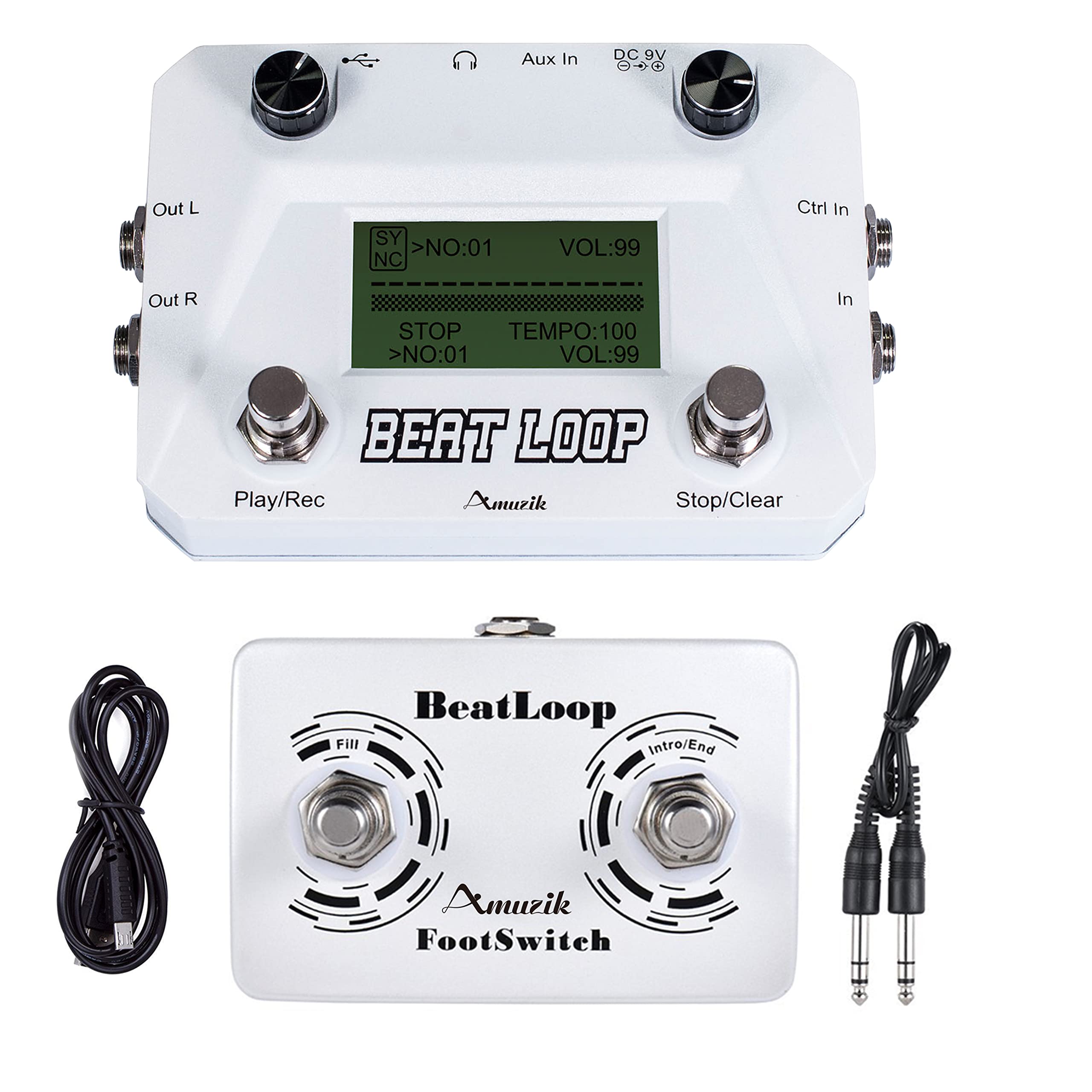Amuzik Beat Loop Guitar Effect Pedal Drum Looper Machine 40 Drums Rhythm 50min Looper Recording Time Drum Machine Tap Tempo to Loop with USB — image 1