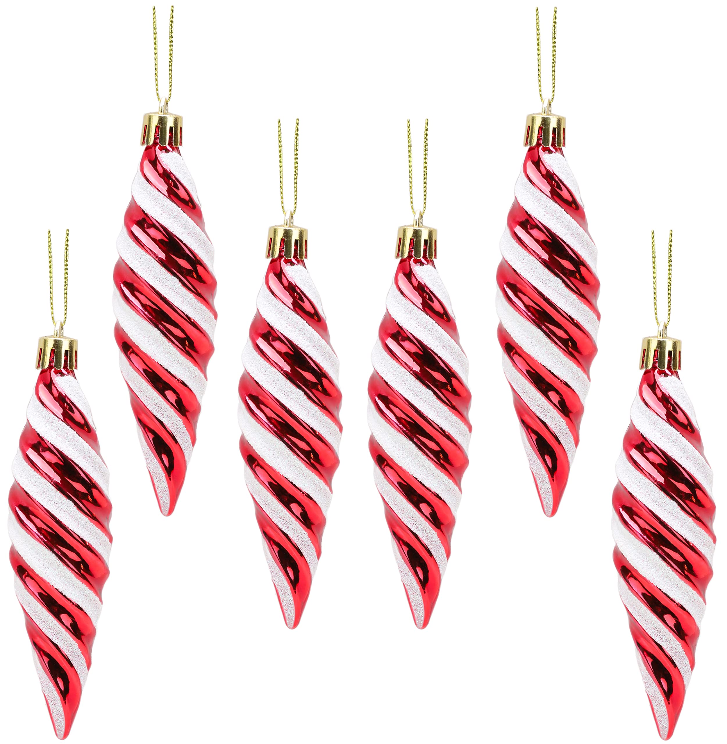 Christmas Concepts® Pack of 6-110mm (4.4") Large Spiral Shaped Baubles - Shiny & Glitter Decorated - Christmas Tree Decorations (Red) — image 1
