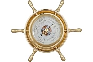 JUSTIME 3.5 Inches Antique Solid Brass Ship Wheel Barometer, Nautical Wall Hanging Décor BTCK0773983