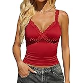 Avidlove Women's Lace Tank Top Deep Plunge V Neck Sexy Tops Going Out Crop Shirt Summer Cami