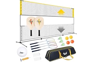VSSAL 17ft Portable Badminton Pickleball Kids Volleyball Combo Sets with Net for Backyards, Adjustable Height (7ft Max), Freestanding Rackets Set Outdoor Driveway
