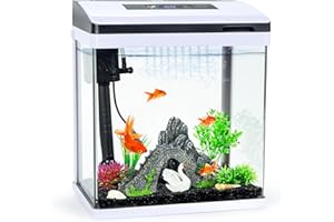 Bluecoco 2 Gallon Glass Aquarium Fish Tank Starter Kit with Temperature and Time Display for Betta Fish Featuring Crystal Clear 360° Viewing, Eco-Cycle Filtration, Air Pump