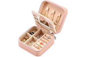 Neveika Jewelry Box with Mirror,Small Jewelry Organizer Box，Travel Jewelry Case for Women，Gift Jewelry Boxes for Female Girls (mirror pink)
