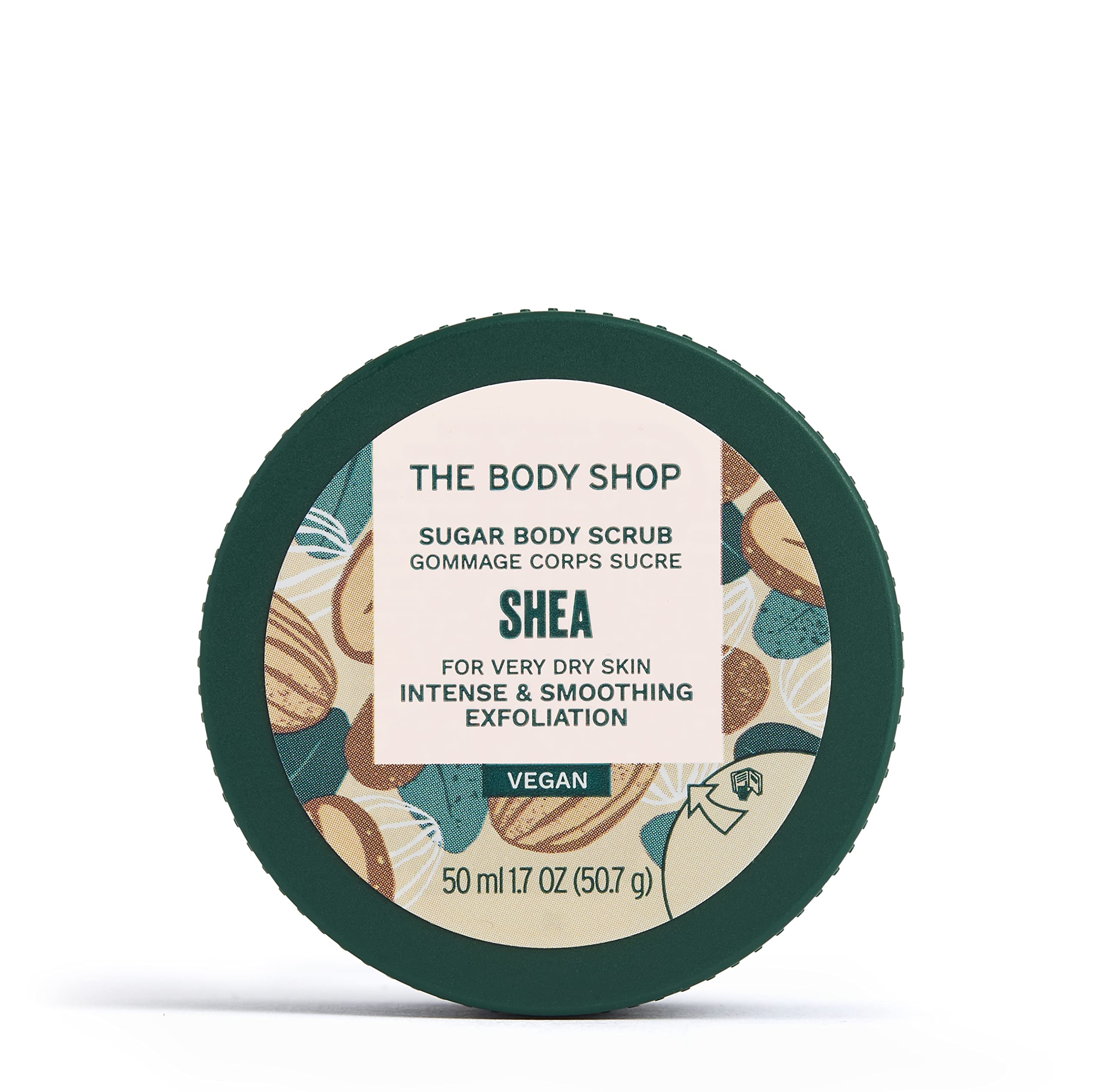 The Body Shop Shea Body Scrub INTENSE SUGAR BODY EXFOLIATOR FOR VERY DRY SKIN, 50 ml Travel size (Pack x2)