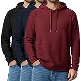 August Alley 3 Pack Men's Big and Tall Hoodies Sweatshirts Waffle Knit Long Raglan Sleeve Casual Pullover Drawstring Shirts