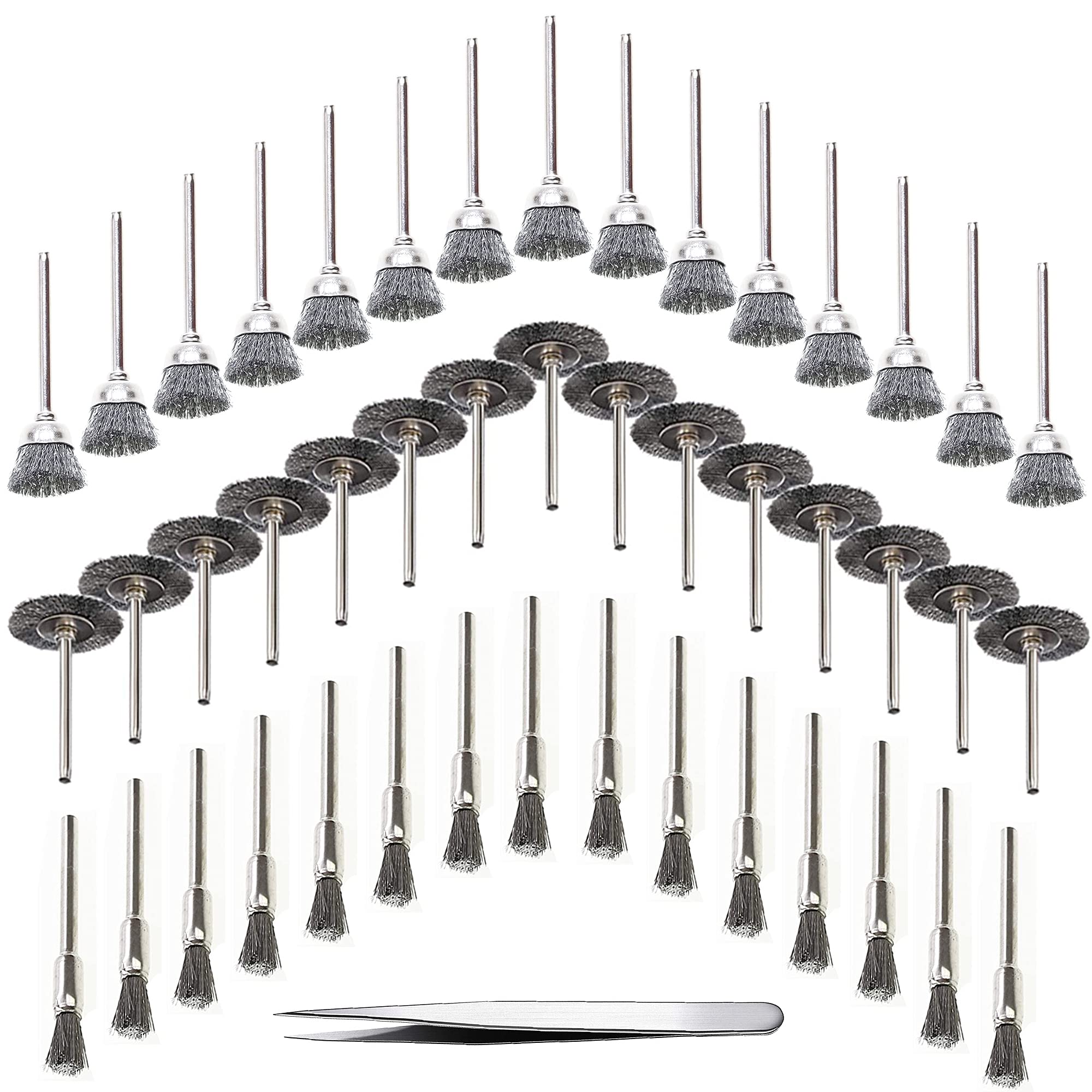 qipuneky 45pcs, Wire Wheel Brush, Mini Wire Brush for Drill, Steel Cup Brush Grinding and Polishing Set, For Grinding Cup Brush, Removes Detergent and Polish (stainless steel)