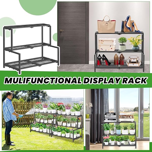 VEYFOLZIN.ST 3 TIER STAIR STYLE METAL PLANT STAND FOR INDOOR OUTDOOR, HEAVY DUTY PLANT DISPLAY SHELF FOR MULTIPLE PLANTS, GARDEN RACK FLOWER POT HOLDER FOR LIVING ROOM PATIO BALCONY