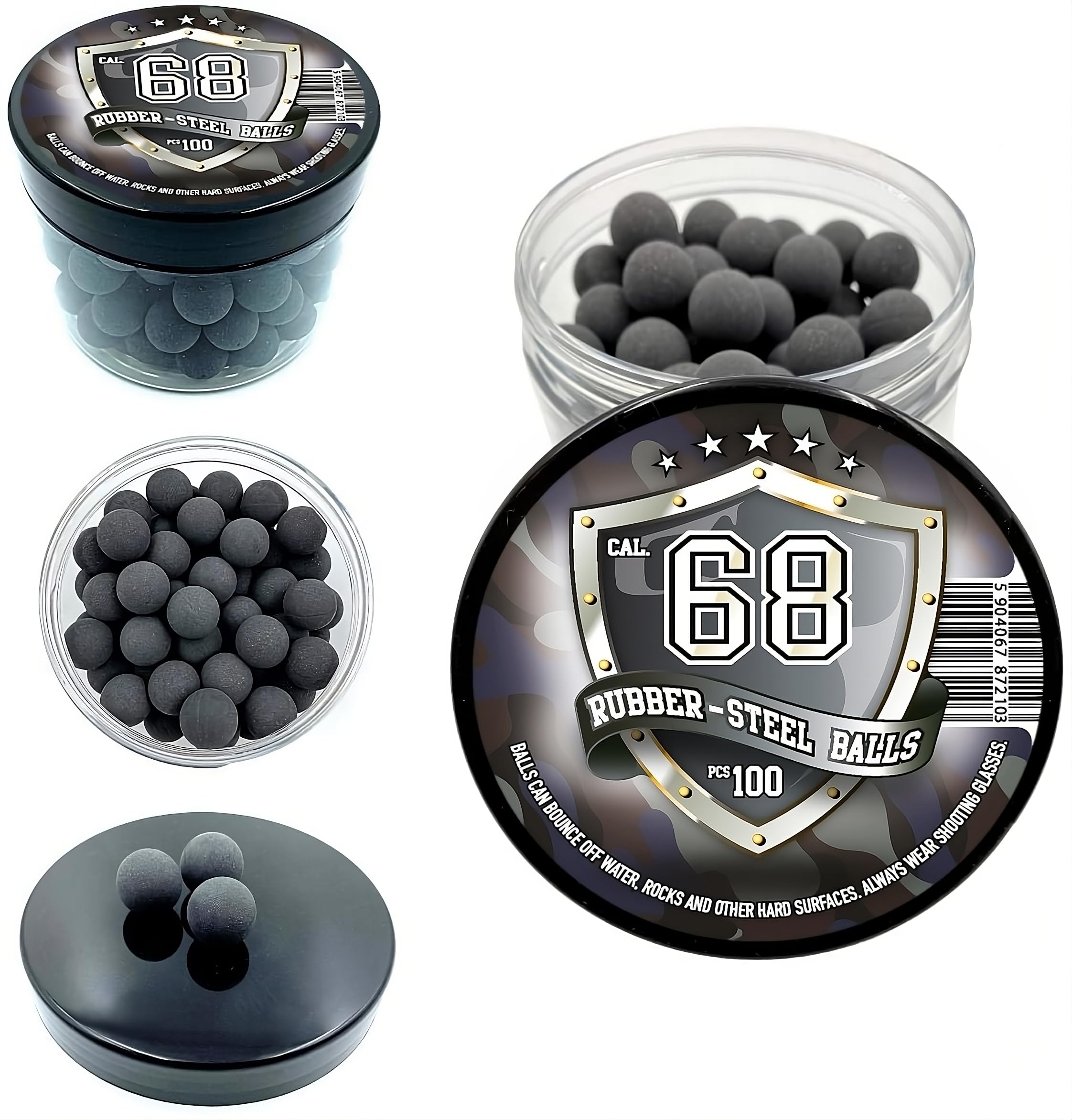 100 x Rubber Steel Balls Projectiles Heavy Ammo for Training Shooting Home and Self Defense Pistols in 68 Caliber