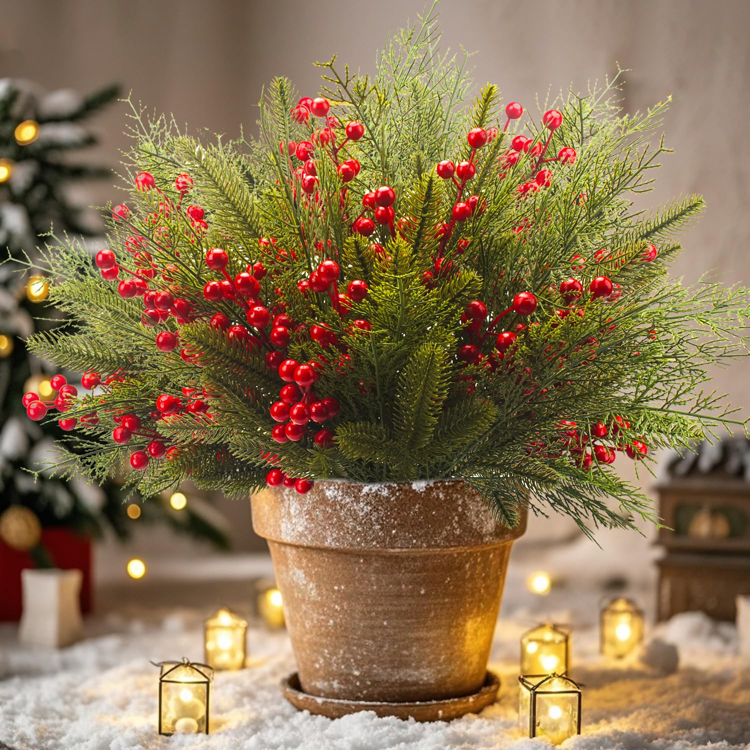 Photo 1 of *USED*
Grunyia 90 PCS Artificial Pine Branches Cedar Stems with Red Holly Berries - Perfect Faux Pine Greenery Stems for Christmas Tree, Wreath & Garland DIY Crafts Holiday Home Decoration