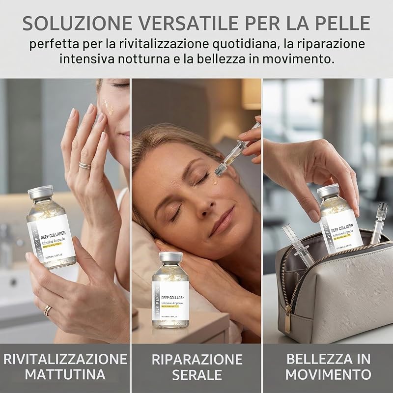 1 set di fiale di siero elasticizzante per il viso (con accessori), 50 ml di fiale Silk Peptide Deep X Collagen, idratanti, antietà e modellanti. — foto 3 di 6