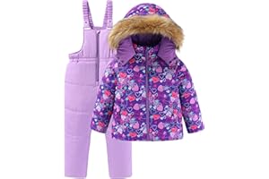 LUCKYLUAN Girls 2 Piece Snowsuit Warm Padded Ski Jacket and Bib Pants Outfit Set