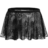 ABAFIP Sissy Skirts for Men Crossdressing Lingerie Sheer Lace Floral Flared Pleated Micro Mini Skirt Nightwear
