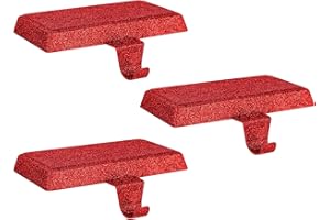 WAENEREC 3pcs Glitter Red Christmas Stocking Holders for Mantle Stocking Hangers Mantle Christmas Stocking Hanging Hooks Non-Slip Heavy Metal Mantel Stocking Holder for Shelf Fireplace Stair Xmas Party Decor