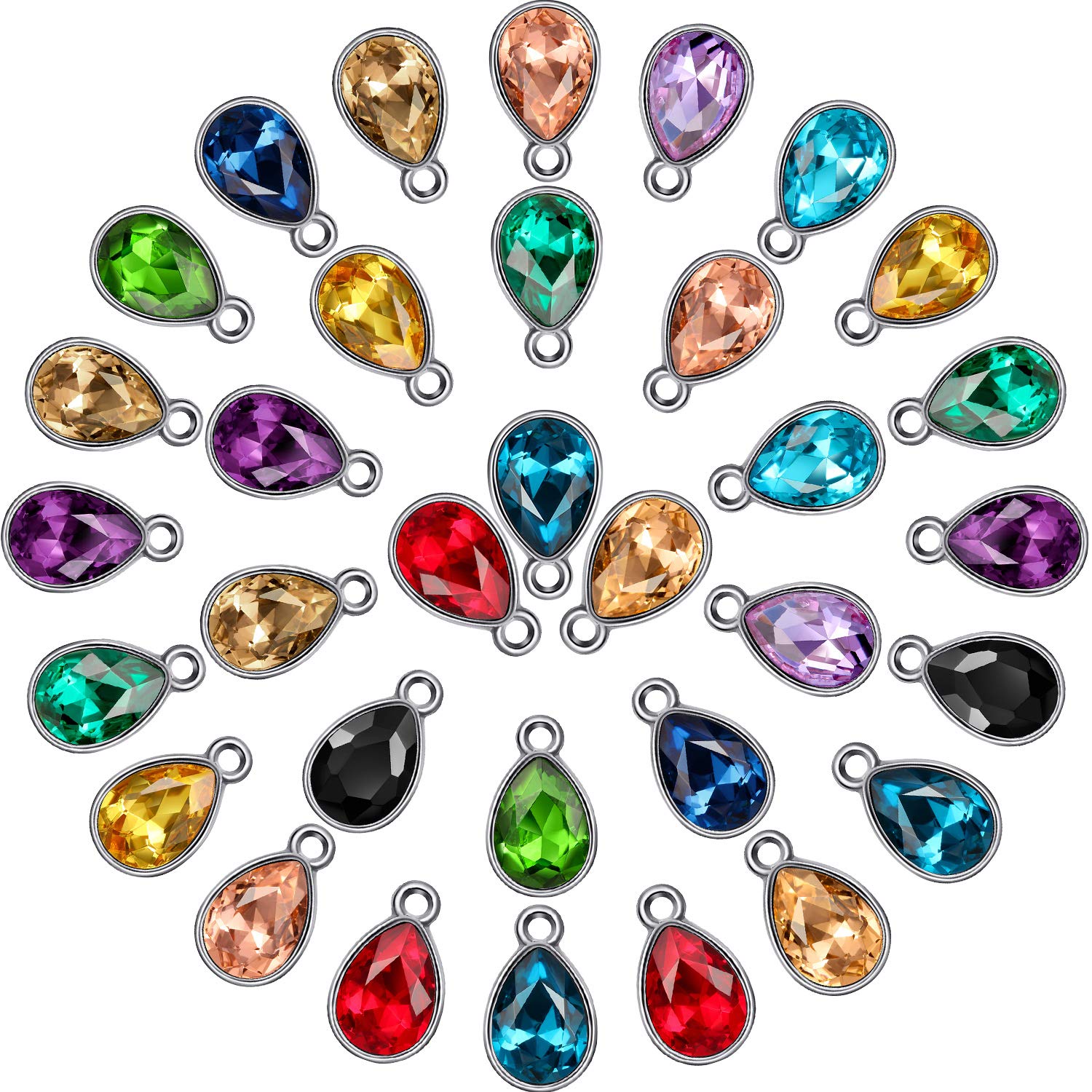 Hicarer 52-Piece Water Drop Crystal Beads Charms Rhinestone Teardrop Pendants Jewelry Findings for Girls and Women, 7x10mm, 13 Colors
