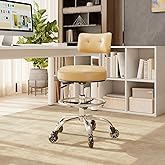 Office Drafting Chair with Footrest, Tall Height Adjustable Stool with Back Support, Heavy Duty Rolling Stool Chair with Wheels for Office Home Kitchen Bar Shop Guitar Studio Medical Vanity(White)