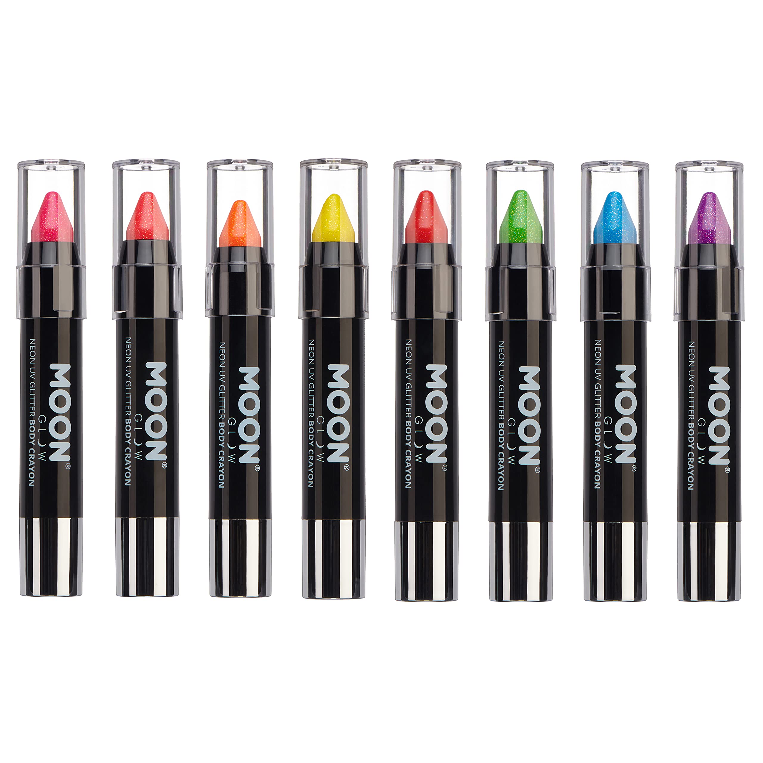 Moon Glow - Neon UV Glitter Face Paint Stick / Body Crayon makeup for the Face & Body - Glows brightly under UV lighting (Set of 8)