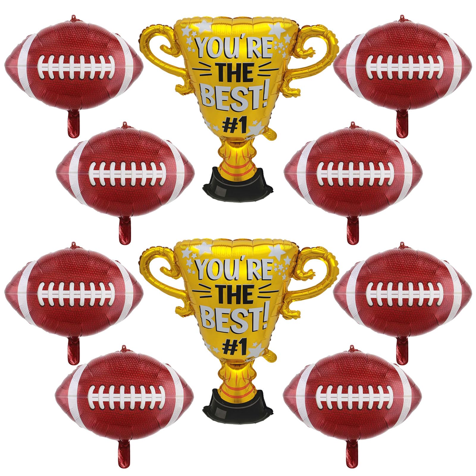 Photo 1 of 10 Pieces Football Balloon Set Football Trophy Foil Balloons Football Party Decorations for Tailgate Game Day Super Bowl Sports Football Themed Party Decorations Supplies