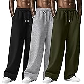 August Alley 3 Pack Men's Baggy Sweatpants Wide Leg Open Bottom Drawstring Pants Lounge Athletic Loose Joggers with Pockets