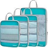 Cambond See Through Mesh Compression Packing Cubes - 4 Piece Expandable Space Saving Packing Cubes for Travel, Lightweight Travel Bags Luggage Packing Organizer Essentials for Suitcases, Lake Blue