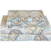 Pointehaven Bedding 4 Pieces Full 100% Cotton Percale Sheets- Printed Bed Sheet & Pillowcase Sets- Soft Cotton Bed Sheets Set- Fits Mattress 19 inches Deep Pocket (Full, Cypress)