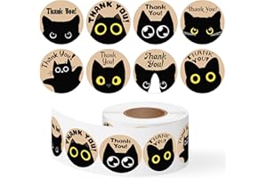 500Pcs Black Cat Thank You Stickers Roll Funny Kitty Round Self-Adhesive Labels for Small Business Present Packaging Gift Wra