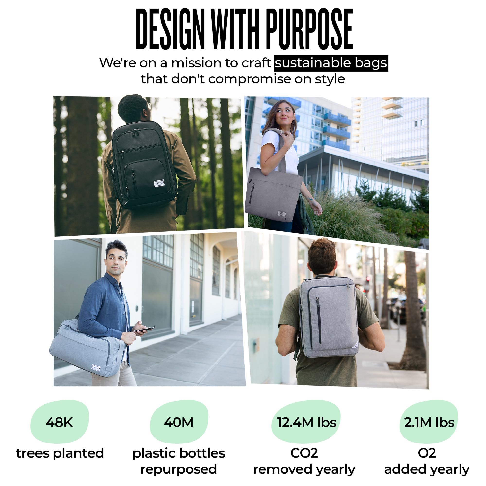 Solo New York Laptop Backpack for Women & Men -Carry On Bookbag for Travel & Work, Lightweight Bag, Side Mesh Pockets, Fits 15.6