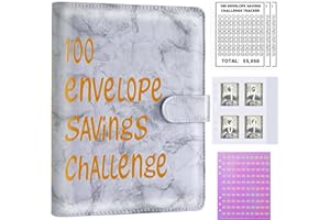 SAKEYR 100 Envelopes Money Saving Challenge Book, 100 Day Challenge Money Saving Binder, A5 Savings Challenges Book - Easy & Fun Way to Save $5,050, 100 Envelope Challenge Binder for Home Saving Money