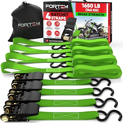 FORTEM Ratchet Straps 748kg 4 Pack 4.6m x 2.54cm with Soft Loops