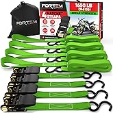 FORTEM Ratchet Straps, Tie Down Strap Set 1650lb Break Strength, 4 Pack 15ft x 1in, 4 Soft Loops, Moving Straps Tie Downs, Cargo Cam Buckles for Trucks, Carry Bag, for Men