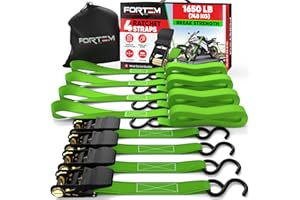 FORTEM Ratchet Straps, 1650lb Break Strength, 4 15ft Tie Down Strap Set, 4 Soft Loops, Motorcycle Straps Tie Downs, Cargo Str