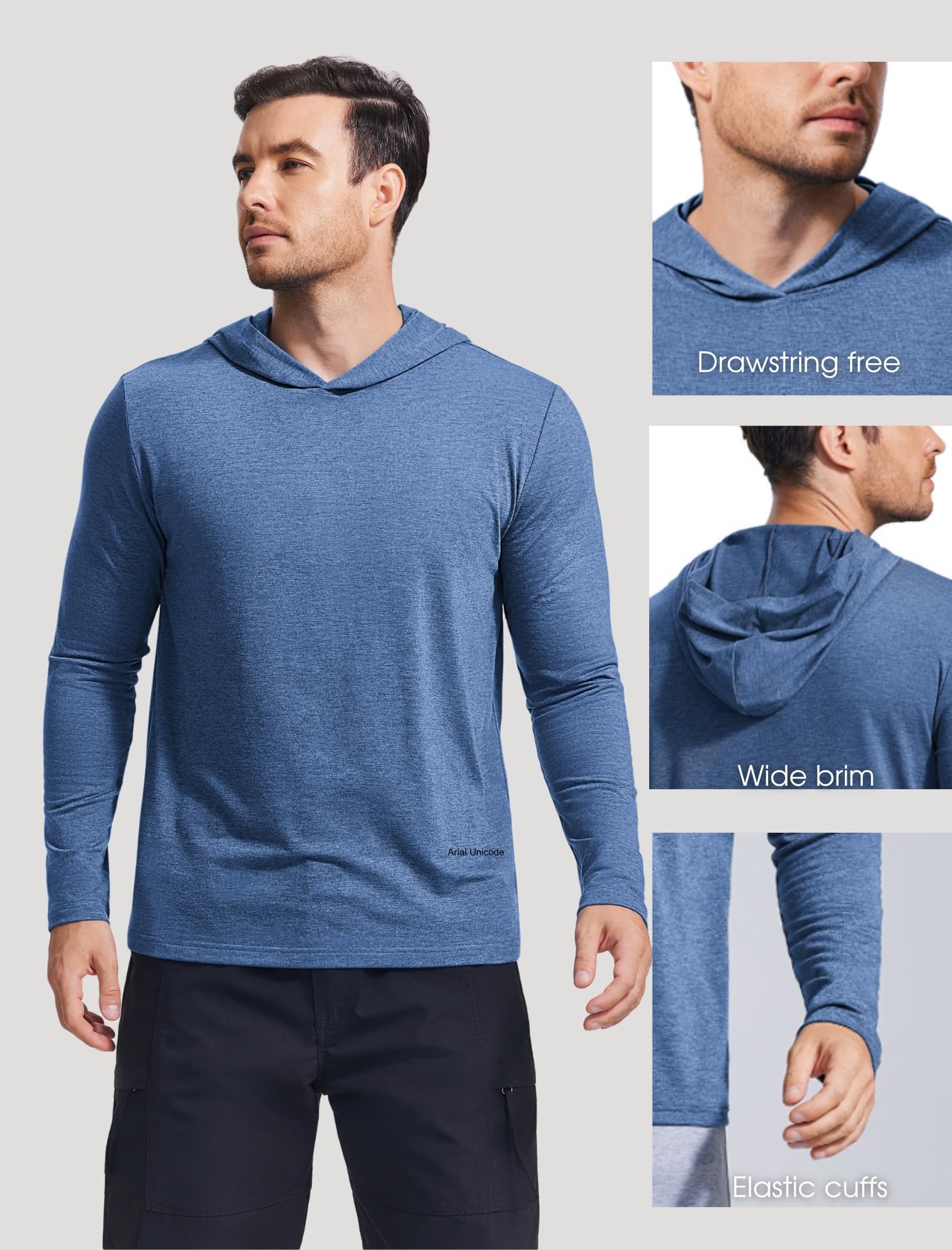 PINSPARK Lightweight Hoodies for Men Long Sleeve Pullover Hoodie for Golf Gym Workout Athletic Sweatshirt Navy