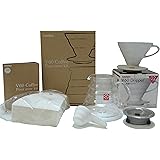 Hario V60 Coffee Pour Over Kit Bundle Set - Comes with Ceramic Dripper, Range Server Glass Pot, Measuring Spoon, and 100 Coun