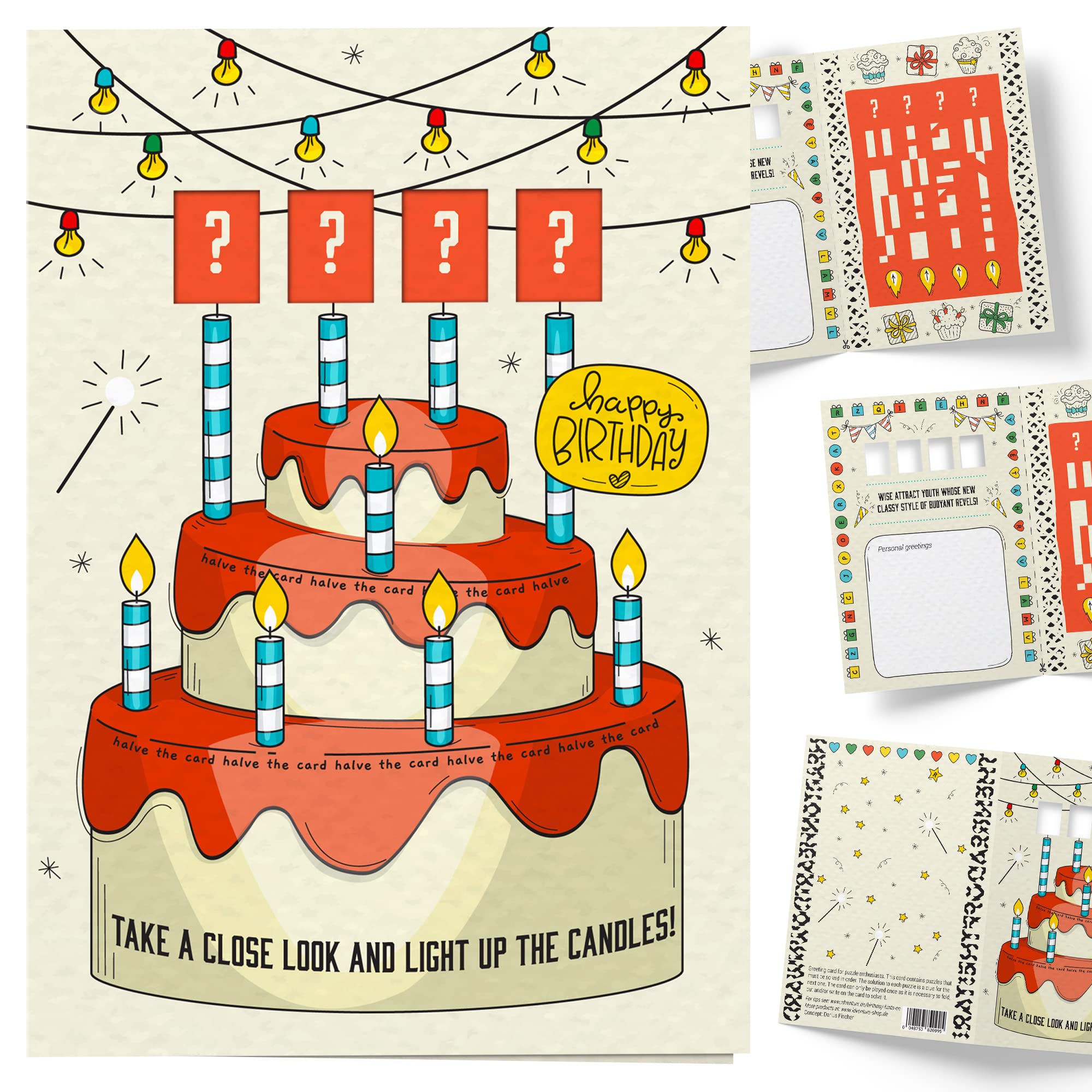 3x set puzzle greeting Birthday cards for puzzle enthusiasts. Clever combination of Birthday card & Escape Room
