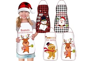 Xtinmee 4 Pcs Kid Christmas Apron Cute Children Chef Apron Adjustable Kids Aprons for Girls Boys Toddler Snowman Deer Gingerbread Santa Apron for Kitchen Baking Crafting Painting Party Supplies
