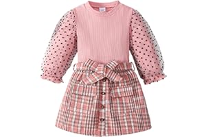 ADXSUN Girl Fall Outfits Long Sleeve Cute T-Shirt Tops+Plaid Skirts Set Winter Clothes 2-9T