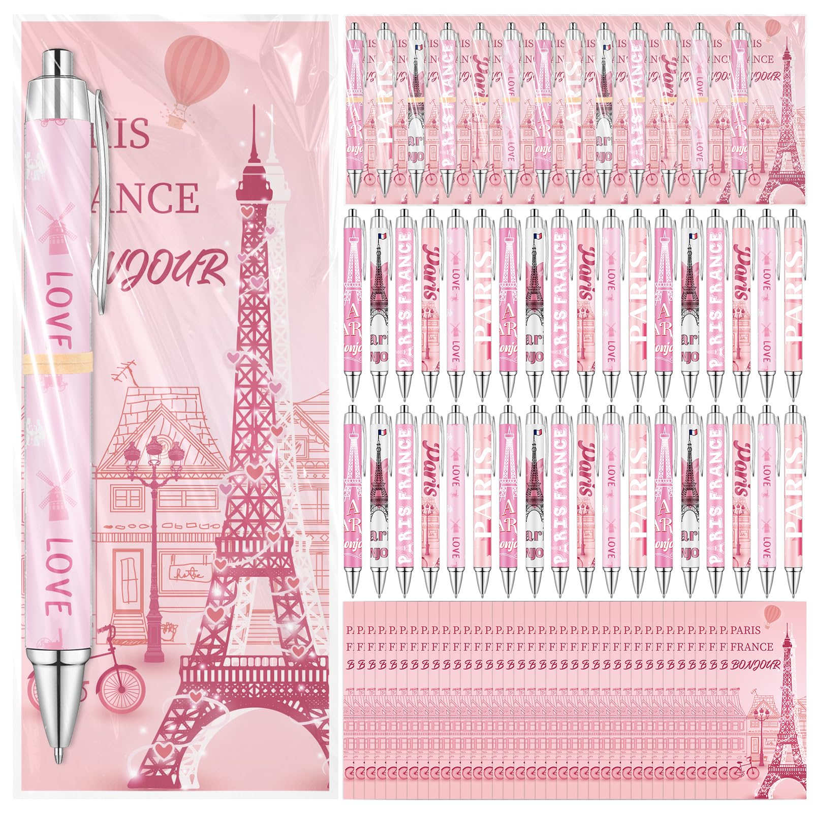 Photo 1 of Ioffersuper 48 Sets Paris Ballpoint Pen with Bonjour France Paris Card French City Travel Souvenir Gift Bulk Eiffel Tower Ballpoint Pen for Traveler Women Girls Teacher Birthday Office School Supplies