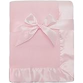 American Baby Company Fleece Blanket (30" x 40") with Silk-Like Satin Trim, Soft, Warm &amp; Cozy, Pink, for Boys and Girls, Perfect for Baby Carrier, Stroller, Travel and Gifting