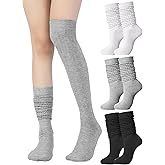 Geyoga 3 Pairs over Knee Thigh Slouch Socks Women Scrunch Knee High Stocking Cotton Knit Boot Socks for Boots Casual Chic