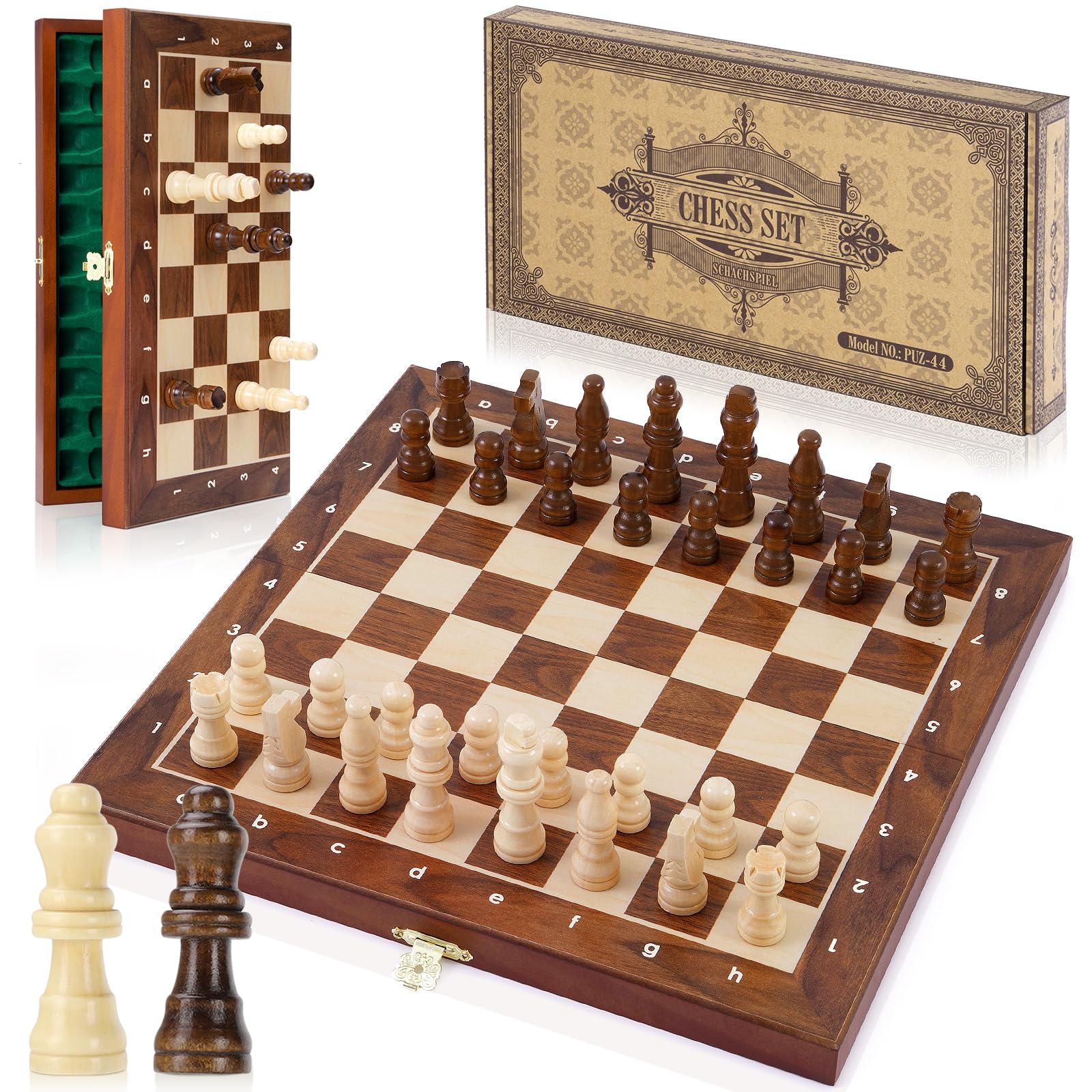Peradix Chess Set | Wooden Magnetic Chess Board | 2 Extra Queen | 30x30cm Folding Chessboard for Storage | Toys & Games for Adults and Kids Educational Toy Sets